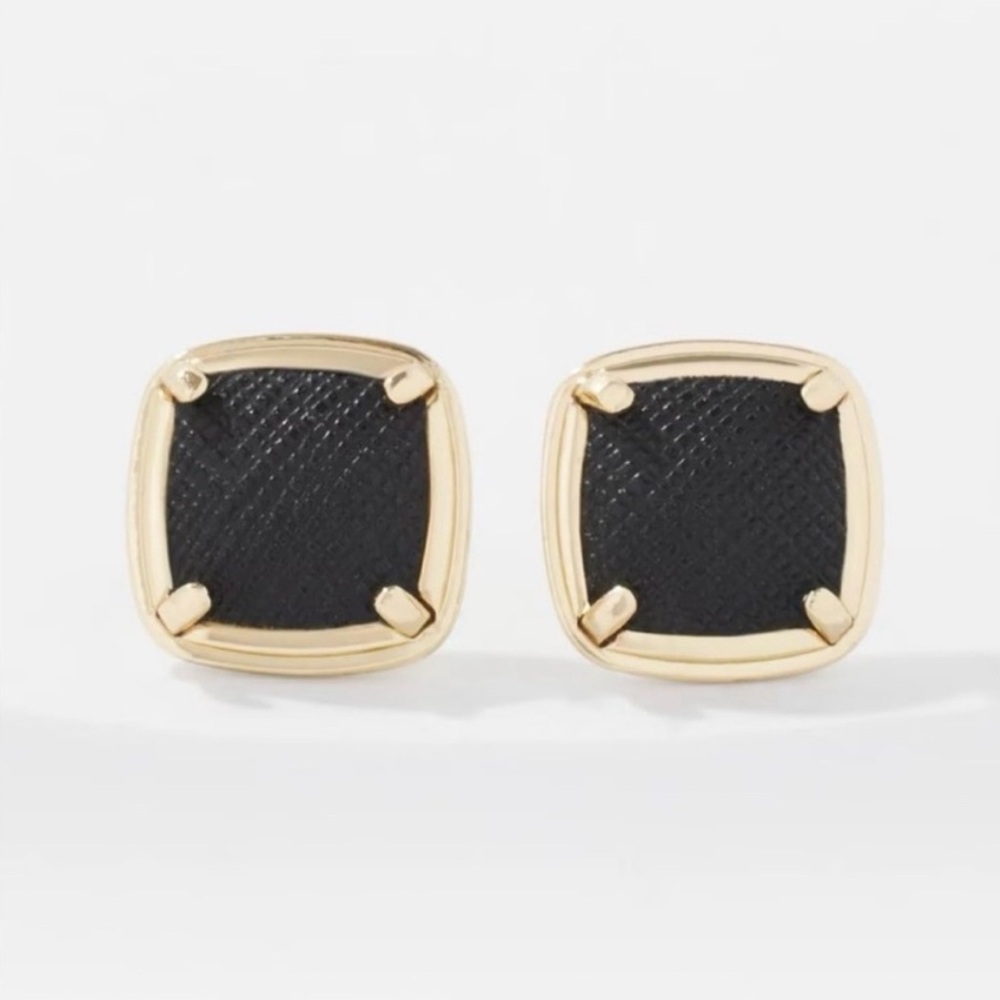 Gold and Black Textures Leather Stud Earrings